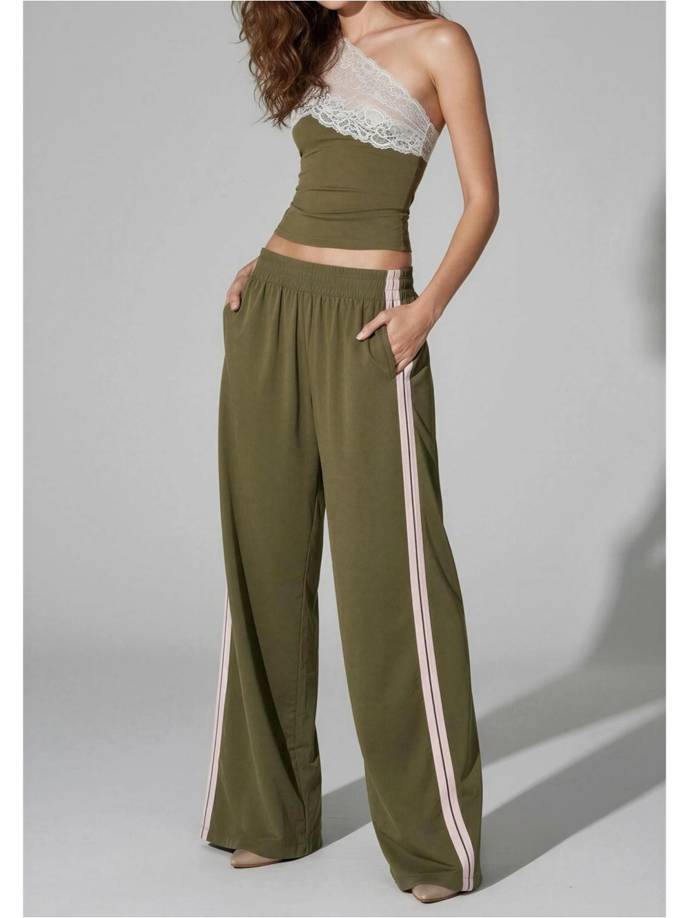 WITH JÉAN Romeo Track Pants, Khaki/Pink, Small